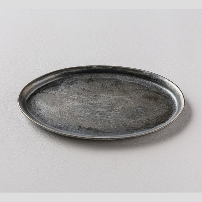 鉄銀彩オーバル皿（32）